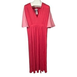 Woo Hot Pink Pale Pink V Neck Maxi Dress Large NWT